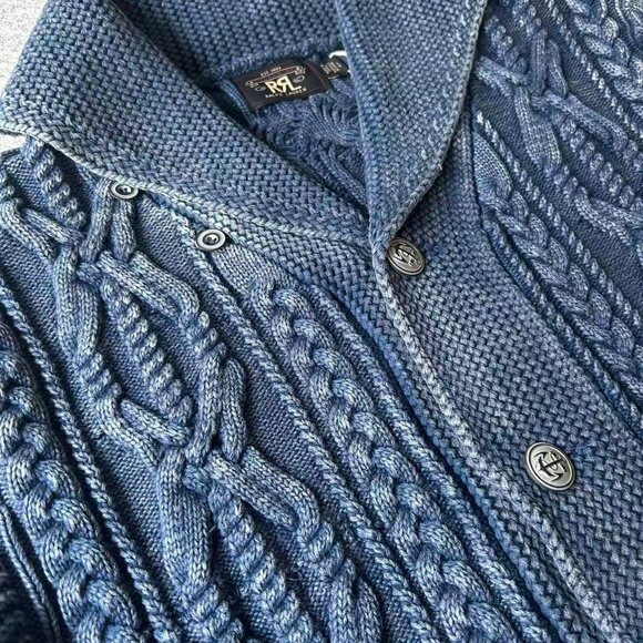 Polo Ralph Lauren Men's Double RL Aran-Knit Vintage Cotton Cardigan - Picture 9 of 14